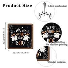 1件鄉村風「Wash Hands Boo」木製裝飾牌，附可愛幽靈與蜘蛛網設計，多功能季節性浴室廚房萬聖節裝飾 - 萬聖節擺飾 - 查看 10