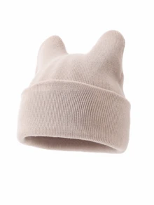 1pc Women's Fashion Solid Color Versatile 3D Cat Ear Knit Beanie Hat, Suitable For Autumn/Winter Daily Warmth And Travel Outfits - A - View 5
