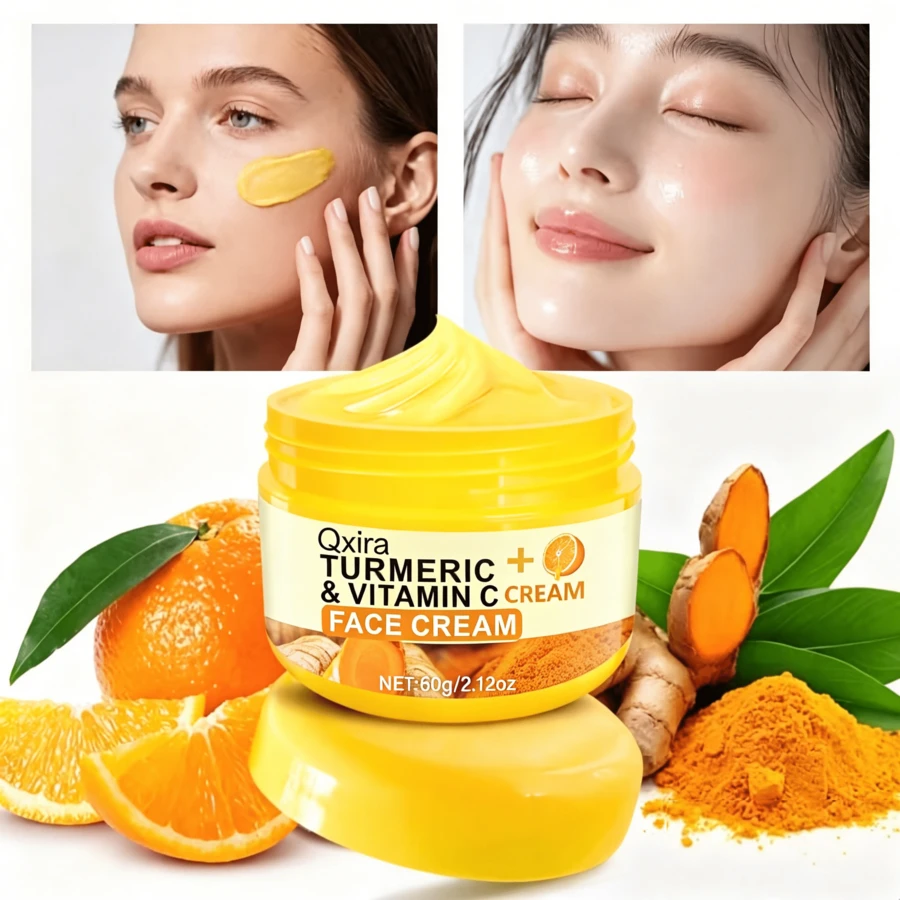 Qxira Krim Wajah Kunyit + Vitamin C: Krim Wajah Pelembap Mendalam yang Mengandung Ekstrak Kunyit, Membantu Meningkatkan Elastisitas Kulit, Mengencangkan Kulit, dan Membuat Kulit Lembut dan Bercahaya - 60g/2.12oz - View 1