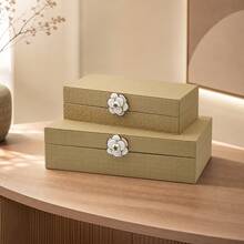 1 Set Kotak Penyimpanan Engsel Tekstur Anyaman Unta, Lapisan Beige, Gesper Dekoratif Berbentuk Bunga, Kotak Perhiasan Kapasitas Besar, Kotak Penyimpanan Perhiasan Rumah Modern, Kotak Perhiasan Hadiah Mewah, Kotak Penyimpanan Kulit Imitasi Elegan - Kuning - View 9