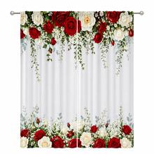 2PCS Elegant Red Rose Print Sheer Curtains, 90GSM Polyester For Privacy Protection. Simple Rod Pocket Setup, Quick-Dry, Fade-Proof After Washing, Lightweight And Detachable Washable. Fits Home, Room, Kitchen For Decor & Space Division. - Multicolor 6 - View 11