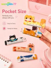 5pcs Cute Mini Rulers 5cm Pocket Rulers, Portable Measuring Tools, Student Stationery Gifts - Multiple Styles - View 6