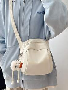 1pc Fashionable Yellow Nylon Waterproof Shoulder Bag With Minimalist Casual College Style Design, Featuring Wide Strap And Multiple Zipper Openings, Suitable For Students, Shopping And Daily Use, Also An Ideal Campus Shoulder Bag. - Multicolor - View 4