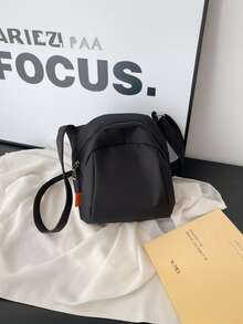 1pc Fashionable Yellow Nylon Waterproof Shoulder Bag With Minimalist Casual College Style Design, Featuring Wide Strap And Multiple Zipper Openings, Suitable For Students, Shopping And Daily Use, Also An Ideal Campus Shoulder Bag. - Multicolor - View 9