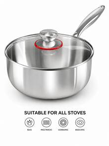 1 Set Deep Skillet With Glass Lid, 4L 304 Stainless Steel Uncoated Frying Pan With Ergonomic Long Handle, Suitable For Frying, Browning, Stewing, Slow Cooking, Daily Cooking, Family Dinner And Everyday Meals Multi-Functional Cookware - View 3