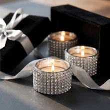 Rhinestone Glass Candle Holder, Full Rhinestone Sparkling Design, Candlelight Refraction Creates Strong Atmosphere, Light Luxury Style Can Be Placed Individually Or Combined As Tabletop Decor, Suitable For Wedding Table Decoration, Valentine's Day, Anniversary, Christmas Gifts, Souvenirs, Bed And Breakfast, Cafe Interior Decoration - Candle Holder - View 3