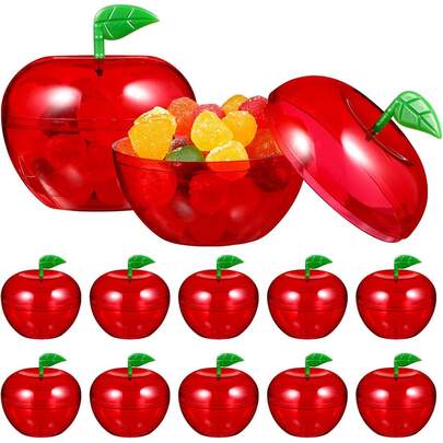 10/20 piezas Caja de dulces con forma de manzana de plástico, gran capacidad, caja de dulces roja, regalo de agradecimiento, decoración para fiesta de fin de año, Halloween, vuelta a la escuela