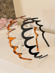 4 Pcs Solid Color Wave Headbands For Women,Daily Wear, Anti-Slip Teeth Design,Multi Colors,Minimalist & Versatile Hair Accessories,Hairband Festival - Multicolor - View 10