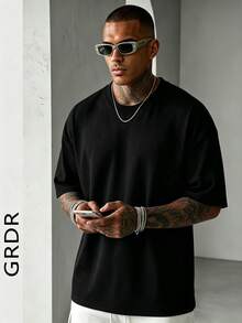 GRDR Men's Summer Solid Color Crew Neck Short Sleeve T-Shirt, Classic Casual Solid Color Short Sleeve, Versatile - Black - View 3