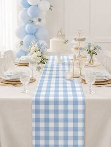 1pc Blue & White Gingham Plaid Table Runner, Fresh Coastal Farmhouse Checkered Table Decor, Rectangular Dining Table Runner For Kitchen Decor, Home Decor, Summer Party, Family Dinner, Wedding And Everyday Table Setting - Multicolor - View 2