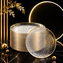 50/25/20/10pcs Transparent Gold Rim Plates/Trays Set, 7.5 Inch/10.25 Inch Reusable Plates, Food Trays, Fruit And Snack Platters, Dessert And Salad Plates, Cheese And Candy Trays, Multi-Purpose Tableware For Parties, Weddings, Birthdays, Picnics, Holiday Events, Easy To Clean, Suitable For Elegant Home And Event Table Settings. - View 1