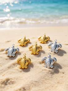 10PCS Ocean Sea Turtle Pendant Charm – Hollow Cutout Gold & Silver Tone Jewelry For Necklaces, Bracelets & DIY Making - Sea Turtle - View 1