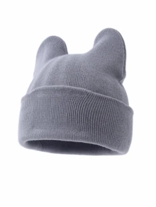 1pc Women's Fashion Solid Color Versatile 3D Cat Ear Knit Beanie Hat, Suitable For Autumn/Winter Daily Warmth And Travel Outfits - A - View 10
