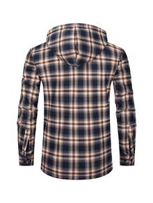 Men's American Outdoor Casual Style Hooded Plaid Shirt Jacket, Fleece ...