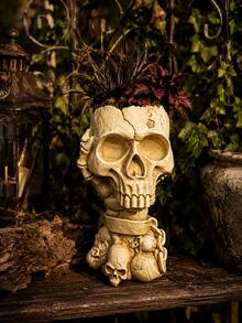 Outdoor Garden Skull Planter, Gothic Style Flower Pot, Halloween Porch Decor, Yard, Patio, Balcony, Garden Table Decorative Succulent Plant Pot, Spooky Plant Pot Home Decor - B - View 5
