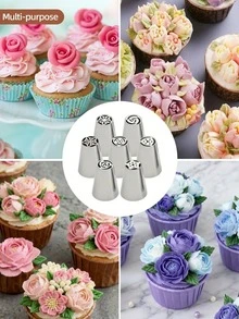 7Pcs Russian Flower Piping Tips Set, Stainless Steel Icing Nozzles, Large Flower Frosting Tips For Cupcake, Cake Decorating DIY Baking Tools - View 4