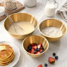 3pcs Stainless Steel Mixing Bowls Set, Suitable For Kneading Dough, Salad, Cooking, Kitchen Utensils - Gold - View 10