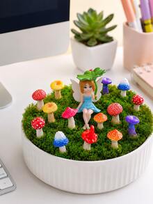 Artificial Moss + Mushroom Decor, Artificial Moss Micro Landscape, Lawn, Potted Plant Mushroom Root Decoration, Miniature Resin Sculpture, DIY Potted Plant Decoration Accessories Set - Multicolor - View 4