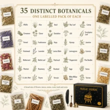 35 Labelled Dried Botanical Packs With Feather, Bell, Decorative Spoon And Parchment Sheets, Witchcraft Craft & Ritual Altar Supplies, Boxed Set For Adults - 35pcs - View 2