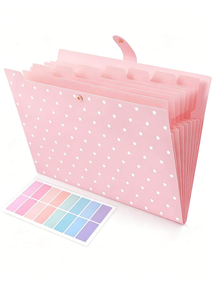 Polka Dot Pattern 8-Pocket Expanding File Folder, Accordion-Style Paper Organizer With Colorful Labels, Portable Expandable Bill & Receipt Holder, A4 Letter Size Document Storage, Suitable For Home, School And Office Supplies - Multicolor - View 1