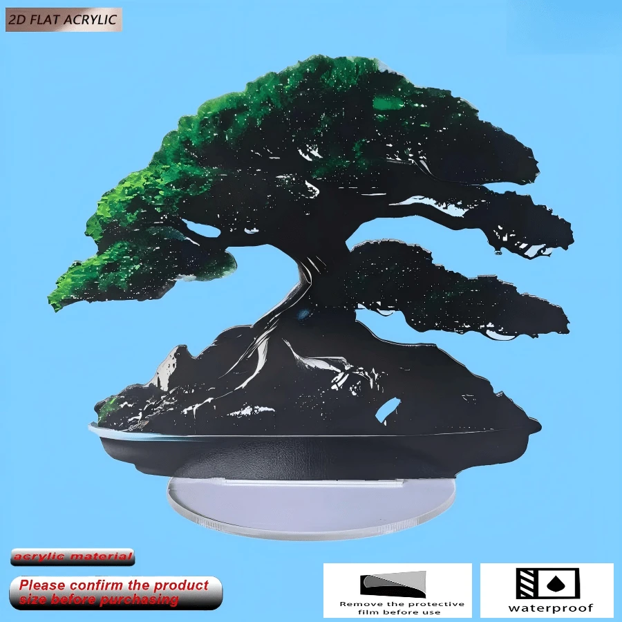 Acrylic Bonsai Tree Decor, 2D Flat Japanese Pine Bonsai Garden Sign, Zen Garden Ornament, Suitable For Home, Patio, Balcony, Office Desk