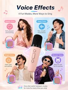AXNEN Mini Portable Karaoke Machine, Bluetooth 5.3 Wireless Speaker With 2 Wireless Microphones, Colorful RGB Lights, Voice Effects And Vocal Removal, Supports TF Card/AUX/USB Playback, 5W Speaker For Home Karaoke, Parties And Gifts - View 5