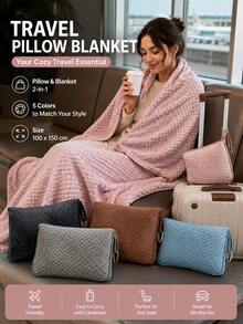 Portable 2-In-1 Travel Pillow & Blanket, Essential For Flights, Business Trips And Weekend Getaways, Also Suitable For Daily Use - Multicolor - View 2