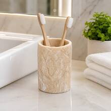 Bathroom Accessories Set: Includes Soap Dispenser, Vanity Tray, Toothbrush Holder, Cotton Swab Holder, Soap Dish And Storage Items; Suitable For Bathroom Countertop And Decoration - Apricot - View 10