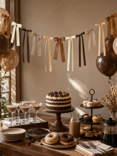 Bannière à nœud à carreaux marron, bannière de guirlande à nœud thème espresso, convient pour << L'amour est en train de se préparer » douche nuptiale, douche de bébé thème café, décoration de fête d'anniversaire