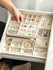Velvet Jewelry Storage Tray, Drawer Organizer Box, Jewelry Drawer Embedded Storage Box Display Box, Earring Necklace Ring Bracelet Storage, With Removable Dividers, Back To School Storage Organizer, Autumn Home Decor, Bedroom Decor, Wedding, Halloween Decoration - One Size - View 5