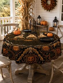 1pc Halloween Cute Ghost Party Rectangular/Round/Oval Themed Tablecloth, Pumpkin, Bat And Spider Web Pattern, Dark Vintage Restaurant Tabletop Decor, Suitable For Parties And Holiday Gatherings - Ghost Style B - View 5