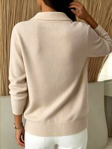 Women's Solid Color Knit Cardigan, Soft And Gentle, Minimalist Commuter Long Sleeve Shirt-Style Jacket - Apricot - View 2