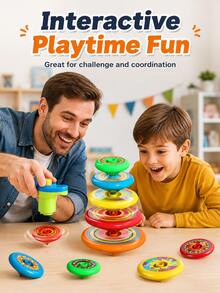 1 Set Mini Spinning Top Toy - Stackable Spinning Tops With 5 Tops And 1 Launcher, Early Education Stress Relief Toy For Kids, Party Game Interactive Supplies, Suitable For Boys And Girls Birthday Gift, Christmas Gift, Classroom Small Gift (Random Style And Color) - Multicolor - View 9