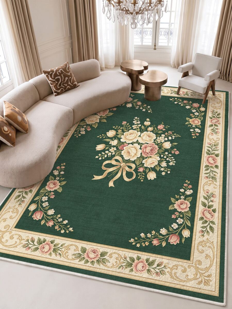Dark Gray Minimalist Tie-Dye Living Room Rug, Large Size Soft. Suitable For Kitchen, Dining Room, Bedroom, Indoor/Outdoor, Office, Hall, Non-Slip Door Mat, Hallway, Study, Faux Cashmere Holiday Decor Rug. - Dark Green - View 1
