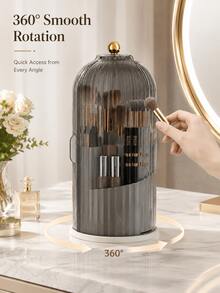 360° Rotating Makeup Brush Holder With A Transparent Lid; A Desktop Organizer That Also Serves As Storage For Toothpaste, Jewelry, Or Perfume; An Ideal Choice For Gifts (Including Christmas) And Home Decor. - Multicolor - View 7
