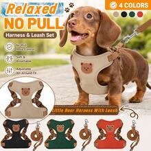 Set Harness dan Tali Anjing, Harness Rompi Anjing Motif Beruang Warna Solid, Dapat Diatur, Ringan, Nyaman, dan Bernapas, Anti-Lepas, Cocok untuk Perjalanan Luar Ruangan, Jalan-jalan, dan Latihan, Tali yang Serasi, Hadiah Ulang Tahun yang Berkesan untuk Kucing dan Anjing - Mocha Brown - View 1
