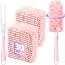 31/1pc/Set Pink Disposable Electrostatic Duster Replacement Heads/Handle, 360° Electrostatic Dust Adsorption Head, Traps Dust & Pet Hair, Suitable For Furniture, Keyboard, Bookshelf, Car Interior Home Cleaning Tool, Multi-Scene Dust Removal Supplies For Home & Vehicle - Pink - View 1
