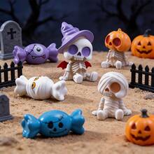 Q-Version Halloween Candy Character Figurine Set, Demon Wizard Skeleton Pumpkin Mummy Collectible Figures, Creative Desktop Atmosphere Decor - Multicolor - View 1