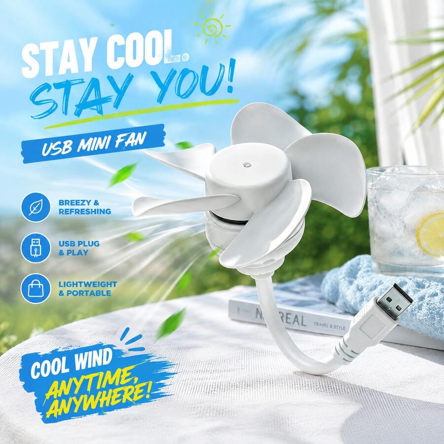 USB Mini Fan, Portable Mini Fan, 5-Blade Flexible Rotating Personal Fan, Office Small Fan, Travel Small Fan For Home And Office, Suitable For Laptops, Desktop Computers, Power Banks, Desktop Equipment, Offices And Bedrooms. Portable Mini Fan - White - View 1