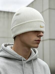 Nike Logo Polyester Outdoor Comfortable Casual Warm Embroidered Knit Beanie Unisex White - White - View 2
