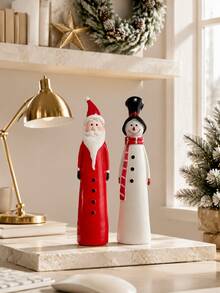 Santa Claus & Snowman Figurine, Resin Holiday Decor Set, Suitable For Fireplace, Mantel, Bookshelf, Living Room, Office Desktop Decoration, Winter Housewarming Gift Idea, Room Decor, Home Decor, Best Friend Gift, Christmas Decoration - Multicolor - View 9