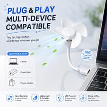 USB Mini Fan, Portable Mini Fan, 5-Blade Flexible Rotating Personal Fan, Office Small Fan, Travel Small Fan For Home And Office, Suitable For Laptops, Desktop Computers, Power Banks, Desktop Equipment, Offices And Bedrooms. Portable Mini Fan - White - View 6