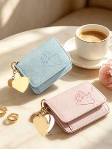 Cute Cloud Rabbit Pattern RFID Short Wallet With Heart-Shaped Keychain Pendant, Multi-Slot Ultra-Thin Card Holder And Coin Purse, Suitable For Women And Girls, Daily Travel Accessory, Back To School Gift - Multicolor - View 10