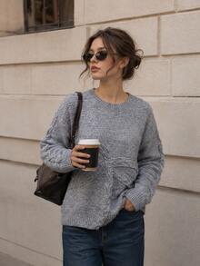 Women's Cozy Knit Bow Detail Sweater Soft Gray Long Sleeve Pullover For Fall Daily Wear - Grey - View 3