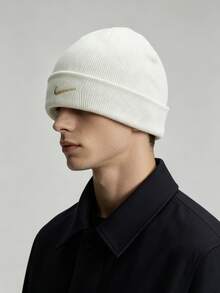 Nike Logo Polyester Outdoor Comfortable Casual Warm Embroidered Knit Beanie Unisex White - White - View 1