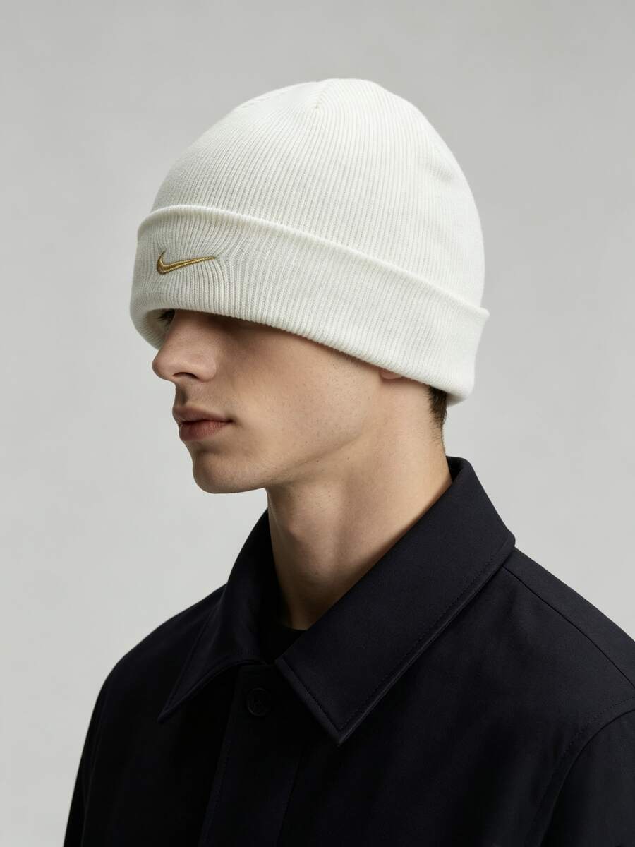 Nike Logo Polyester Outdoor Comfortable Casual Warm Embroidered Knit Beanie Unisex White - White - View 1