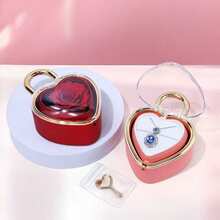 Heart-Shaped Rotating Jewelry Box With Soap Rose Flower, Rotating Heart Ring Gift Box, Valentine's Day Birthday Gift For Her/Girlfriend/Wife, Commemorative Storage Box (Jewelry Not Included) - Multicolor - View 2