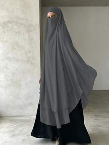 1pc Long Hijab, Double-Layer Chiffon Front And Back, Built-In Face Mask, Suitable For Casual And Party Occasions - Multicolor - View 20