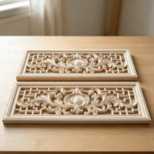 2pcs Solid Wood Carving With Hollow Horizontal Flowers, Home Decorations, Woodworking Supplies, Suitable For Cabinets, Doors And Windows, Furniture, Background Walls, Porches, Offices And Other Decorations, Holiday Decorations, DIY Decorations. - Multicolor - View 2