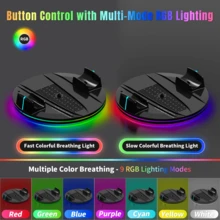 Vertical Stand For P5 Original/Slim/Pro Disc And Digital Editions, 2-Hour Dual Controller Charging Station, 9 RGB Lighting Modes, LED Charging Indicator And Headphone Holder, Black - View 5